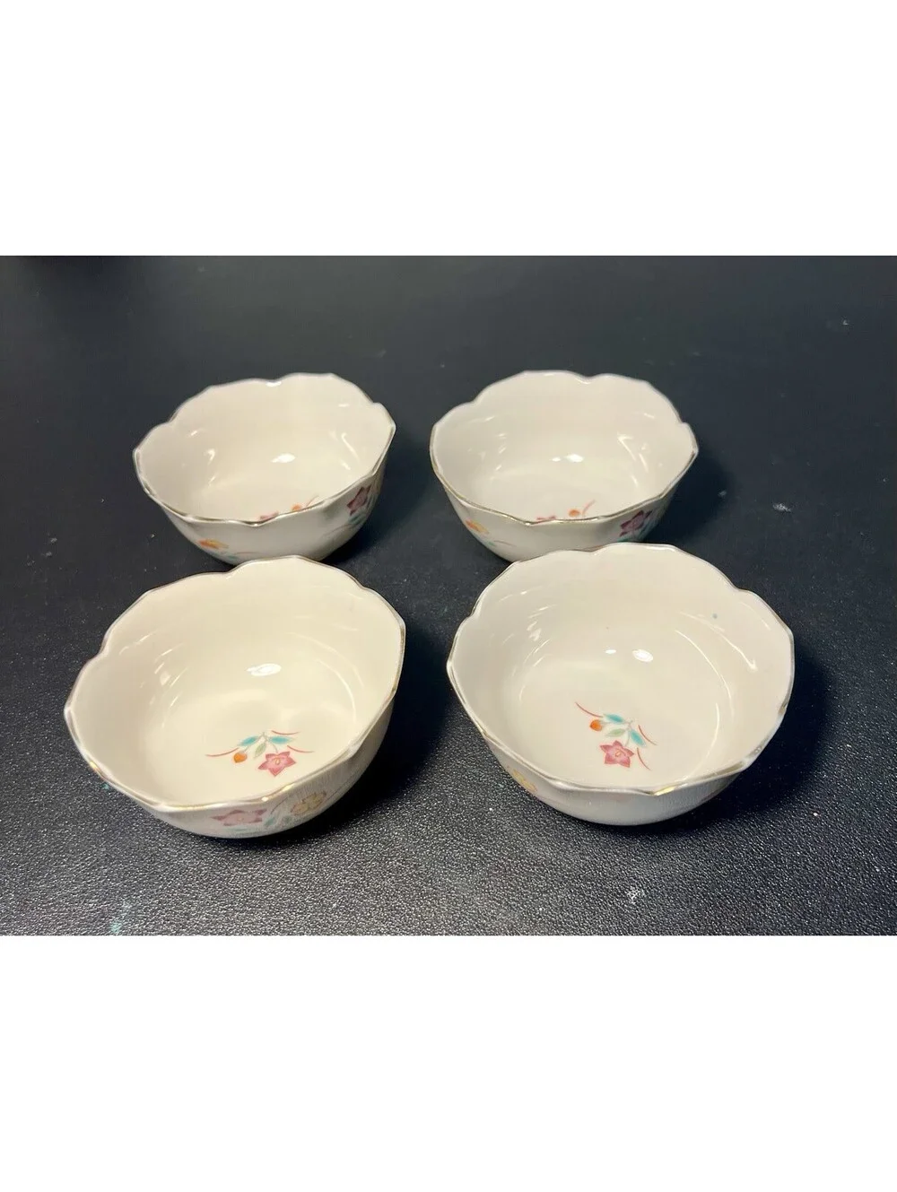 Nishiyama Kiln Arita Japan 1950s 4 Sauce Bowls Dishes Floral Porcelain, 3.5x1.5